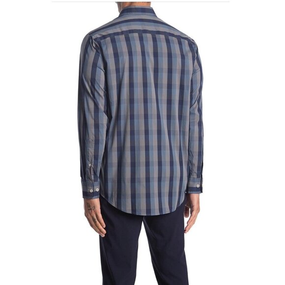 Cole Haan Mens Black Striped Spread Collar Long Sleeve Button Up Shirt Sz L New - Picture 2 of 8